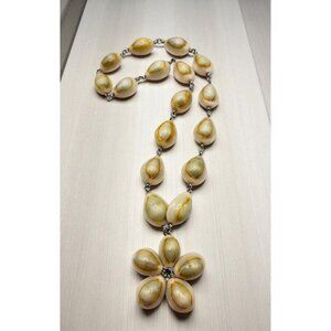 Cowrie Shell Flower Pendant Necklace Pendant Handcrafted Boho Beachy Glossy